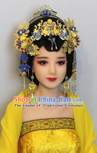 Chinese Ancient Style Hair Jewelry Accessories, Hairpins, Tang Dynasty Xiuhe Suits Wedding Bride Headwear, Headdress, Imperial Empress Queen Handmade Hair Fascinators for Women