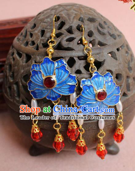 Ancient Chinese Style Imperial Palace Empress, Queen Wedding Cloisonn Earrings For Women