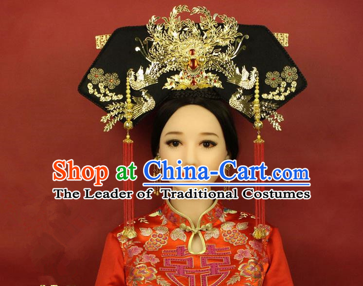 Qing Dynasty Imperial Empress Handmade Phoenix Wig and Hair Accessories