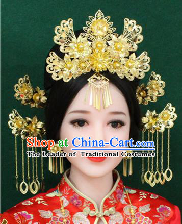 Chinese Ancient Style Hair Jewelry Accessories, Hairpins, Hanfu Xiuhe Suits Wedding Bride Imperial Empress Handmade Phoenix for Women