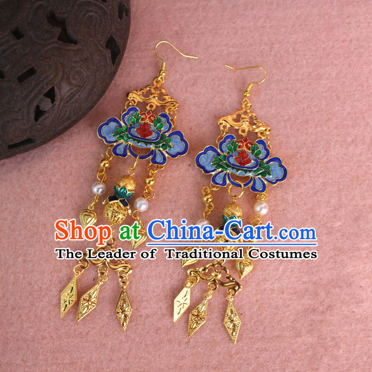 Ancient Chinese Style Imperial Palace Empress Queen Blueing Earrings