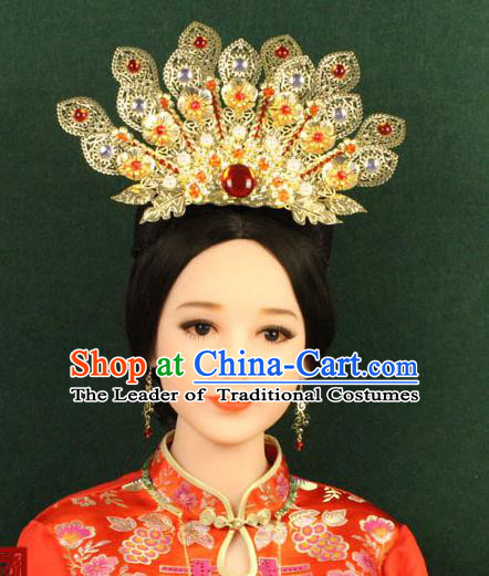 Chinese Ancient Style Hair Jewelry Accessories, Hairpins, Han Dynasty Hanfu Xiuhe Suit Wedding Bride Phoenix Coronet, Hair Accessories for Women