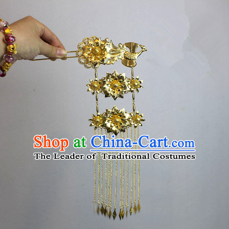 Chinese Ancient Style Hair Jewelry Accessories, Hairpins, Han Dynasty Princess Hanfu Xiuhe Suit Wedding Bride Phoenix Coronet, Hair Accessories for Women