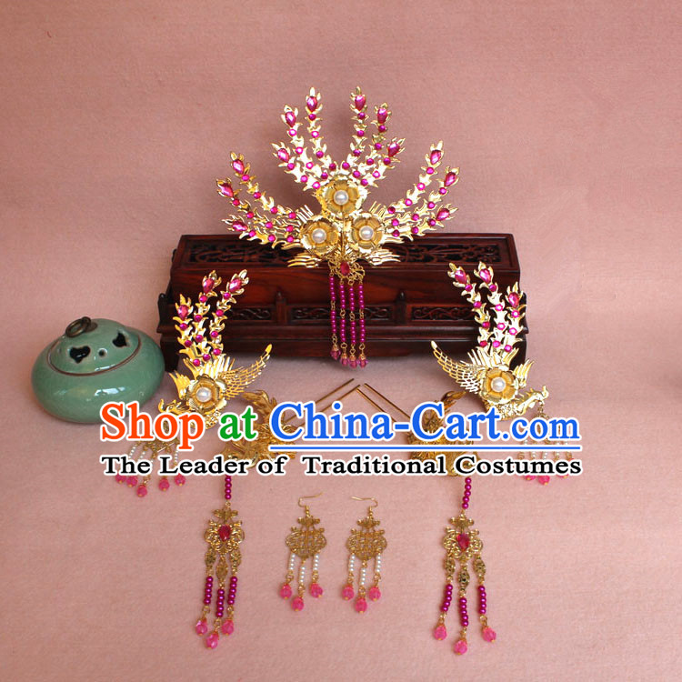 Chinese Ancient Style Hair Jewelry Accessories, Hairpins, Princess Hanfu Xiuhe Suit Wedding Bride Hair Accessories Set for Women