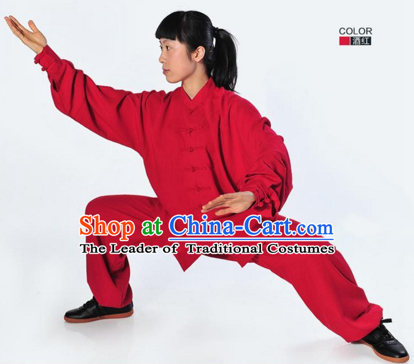 Red Top Kung Fu Flax Costume Jacket Uniform Martial Arts Clothes Shaolin Uniform Kungfu Uniforms Supplies for Men Women Adults Kids