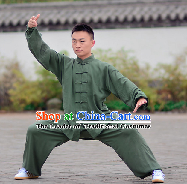 Green Top Kung Fu Flax Clothing Mandarin Costume Jacket Martial Arts Clothes Shaolin Uniform Kungfu Uniforms Supplies for Men Women Adults Children