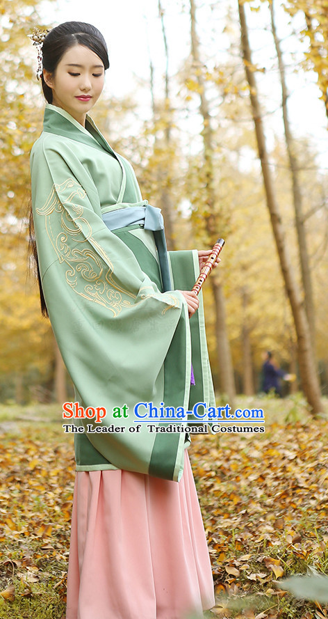 Ancient Chinese Hanfu Clothing and Headpieces Complete Set for Women