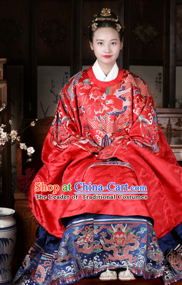 Chinese Style Dresses Kimono Dress Song Dynasty Empress Princess Queen Outfits and Hat Complete Set for Women