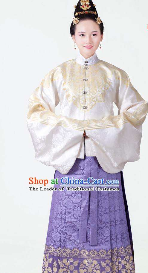 Chinese Style Dresses Kimono Dress Song Dynasty Empress Princess Queen Outfits and Hat Complete Set for Women