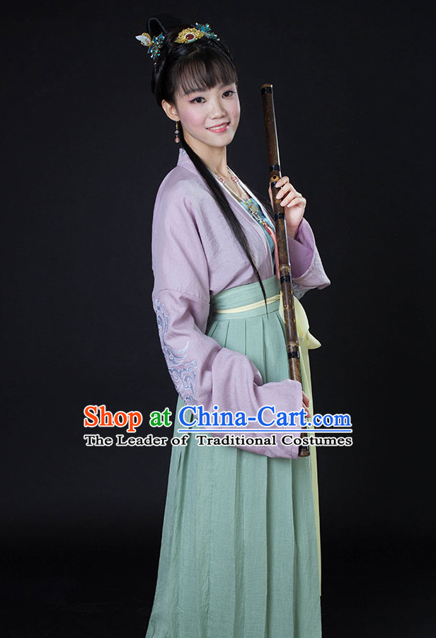 Chinese Style Dresses Kimono Dress Song Dynasty Empress Princess Queen Outfits and Headpieces Complete Set for Women