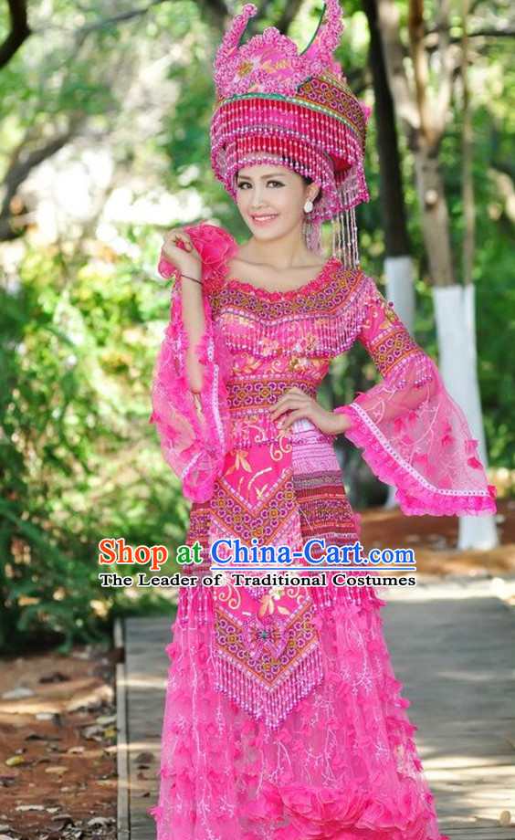 Chinese Traditional Miao Minority Princess Queen Empress Clothes and Hat Complete Set for Women