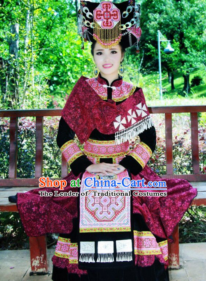 Chinese Traditional Miao Minority Princess Queen Empress Clothes and Hat Complete Set for Women