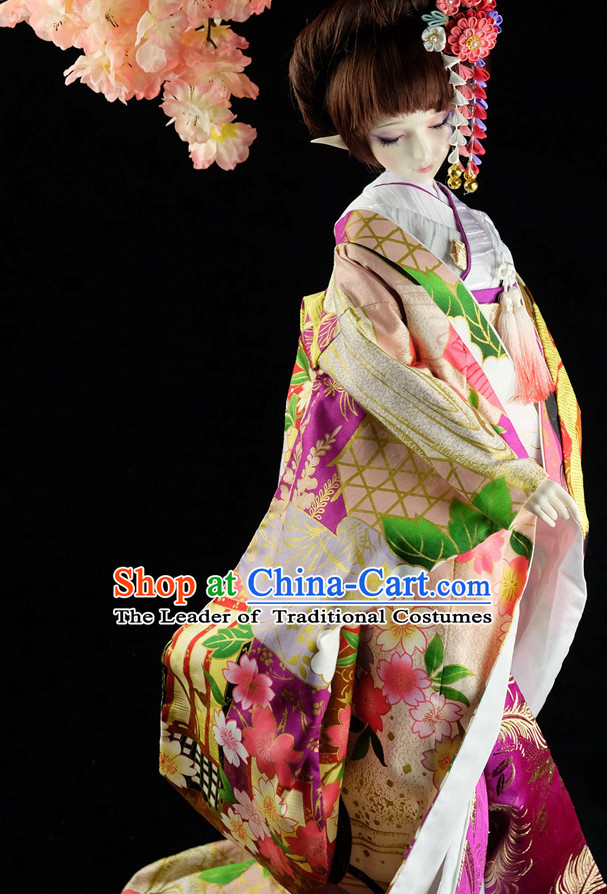 Japanese Traditional Princess Kimono Dress Complete Set for Women Girls Children Adults