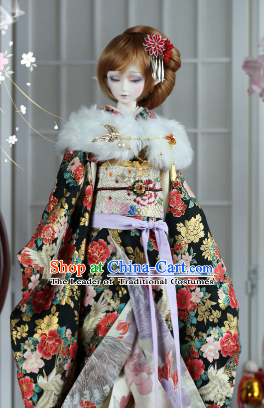 Japanese Traditional Princess Kimono Dress Complete Set for Women Girls Children Adults