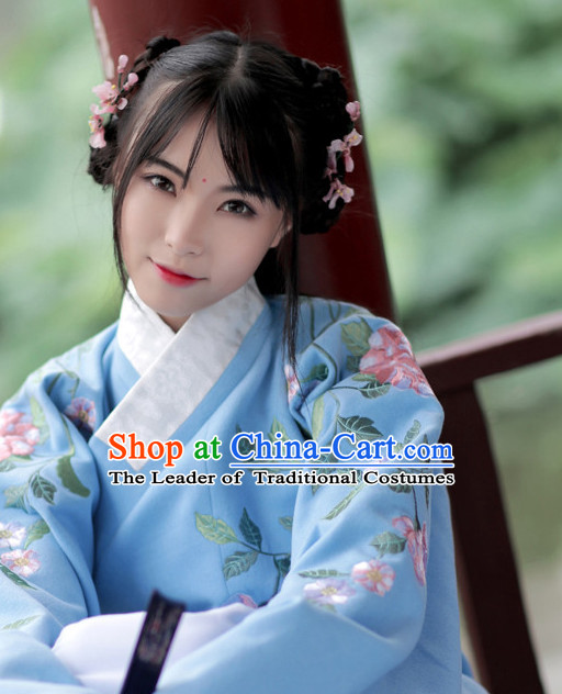 Chinese Ancient Ming Dynasty Hanfu Clothing and Hair Jewelry Complete Set for Women and Girls