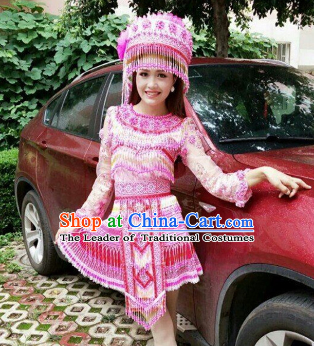 Chinese Traditional Miao Minority Princess Queen Empress Clothes and Headwear Complete Set for Women