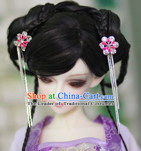 Ancient Chinese Style Princess Black Hair Wigs and Accessories for Women Girls Adults Kids