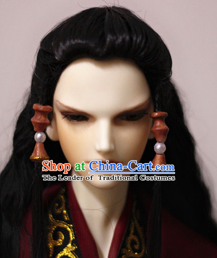 Ancient Chinese Style Prince Emperor Long Black Wigs and Accessories for Men Boys Adults Kids