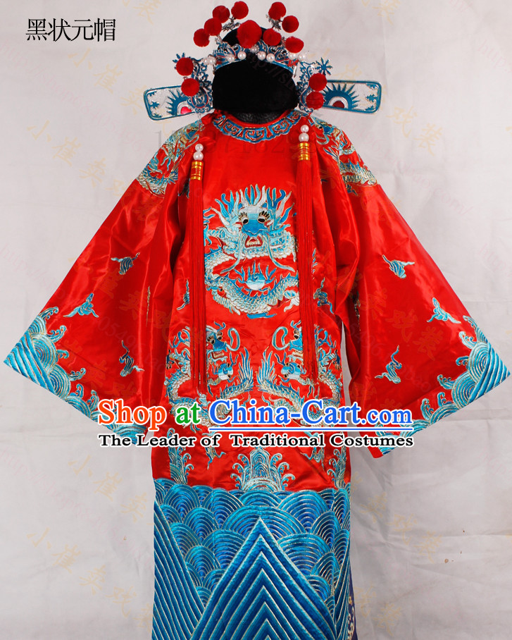 Chinese Classical Cai Shen Ye Embroidered Dragon Robe Costumes