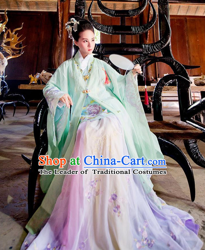 Ancient Chinese Ming Dynasty Princess Empress Queen Embroidered Clothing and Headpieces Complete Set for Women or Girls