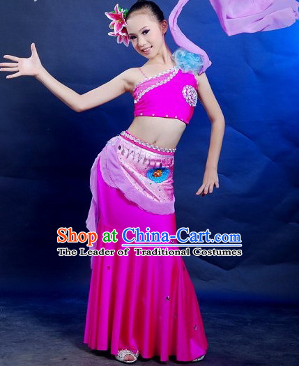 Chinese Folk Peacock Dance Costumes for Women or Kids