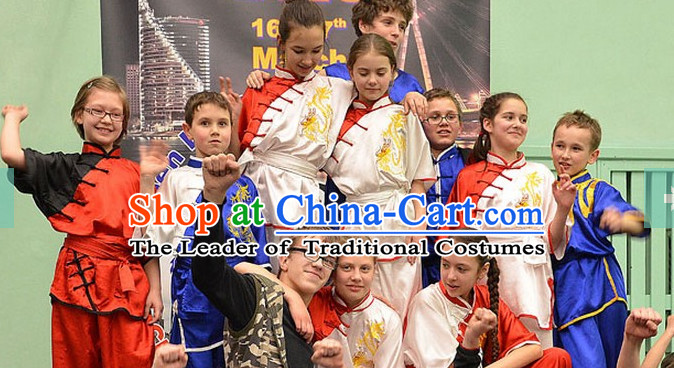 Top Embroidered Mandarin Tai Chi Taiji Martial Arts Competition Uniforms Dresses Suits Outfits for Kids Children Boys Girls