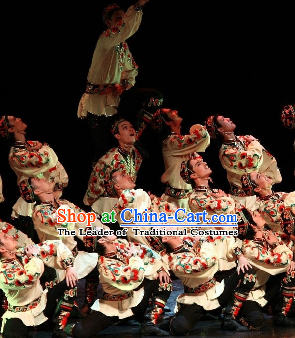 Chinese Folk Dance Costume and Headpieces for Men