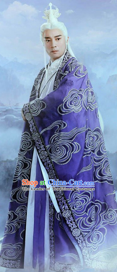 Ancient Chinese Taoist Clothing and Hair Jewelry Complete Set for Men