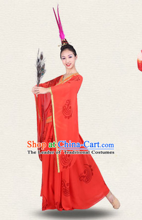 Chinese Imperial Palace Classical Dance Costumes Dancewear and Headpieces Complete Set for Women