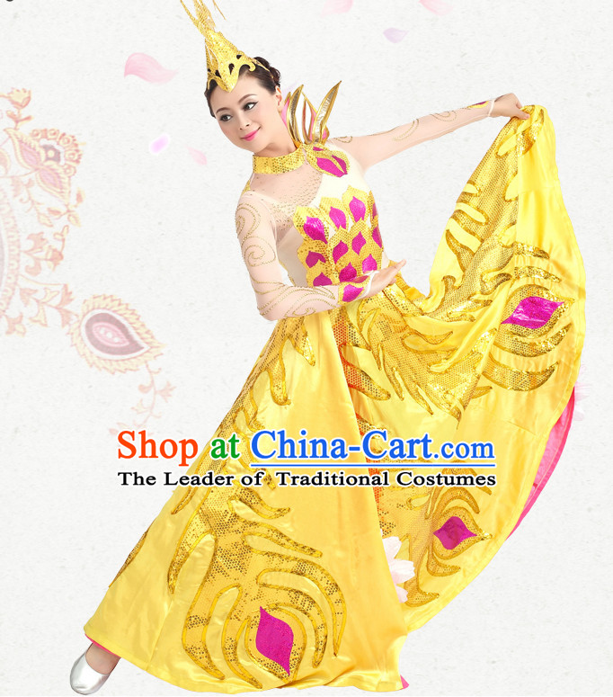 Traditional Chinese Dance Costumes Custom Dance Costume Folk Dance Chinese Dress Cultural Dances and Headdress Complete Set