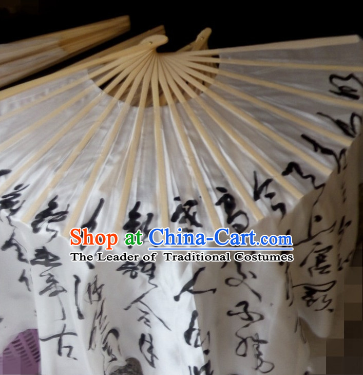 Two Layers Pure Silk Traditional Chinese Calligraphy Fans Oriental Fan Folk Dance Hand Fan Dance Ribbons Cultural Dances