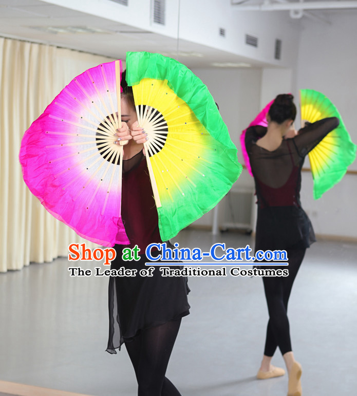 Professional Traditional Color Transition Pure Silk Dance Fan Dance Ribbons