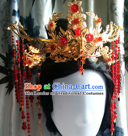 Traditional Chinese Princess Long Black Wigs and Hairpieces Headpieces Hair Jewelry Set