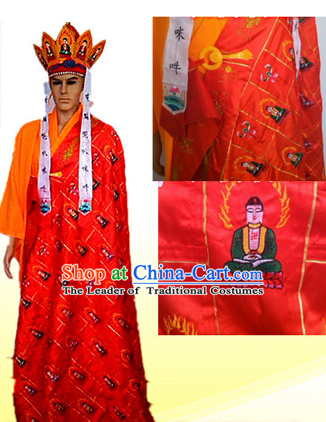 Ancient Chinese Tang Seng Monk Costumes and Hat Complete Set