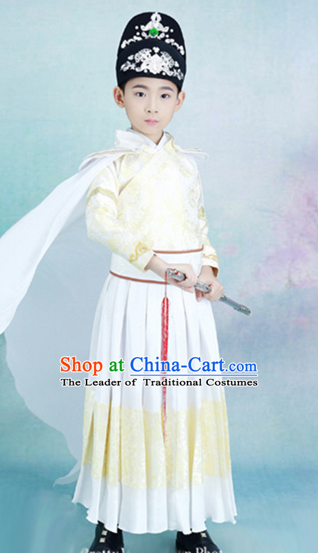 Ancient Chinese Emperor Clothing and Hat Complete Set for Children Kids