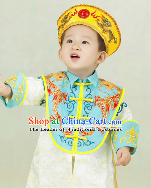 Ancient Chinese Emperor Clothing and Hat Complete Set for Children Kids