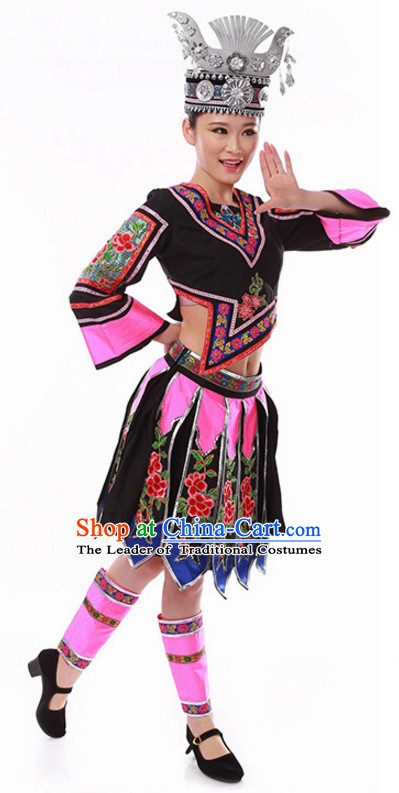 Ancient Chinese Folk Dance Costume and Hat for Ladies