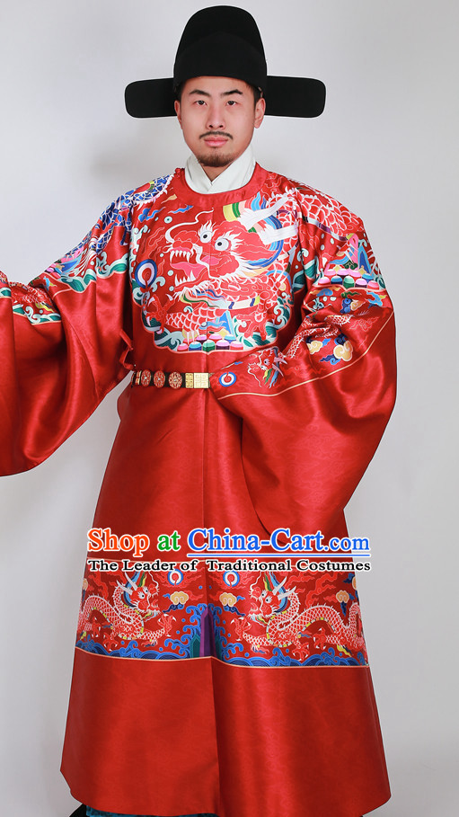 Ancient Chinese Wedding Bridal Clothing and Hat Complete Set for Men