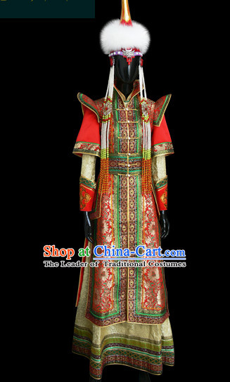 Mongolian People Yuan Dynasty Mongolians Dance Costumes Clothing Clothes Garment Complete Set for Women Girls