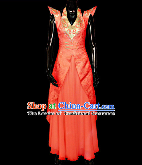 Chinese Mongolian People Yuan Dynasty Mongolians Dance Costumes Queen Princess Empress Clothing Clothes Garment Complete Set for Women Girls