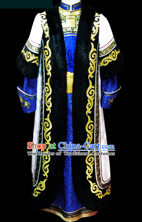 Chinese Mongolian People Genghis Khan Yuan Dynasty Mongolians Dance Costumes Emperor Prince Clothing Dress Garment Complete Set for Men Boys