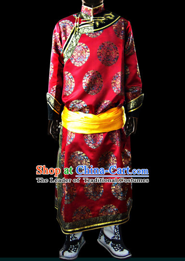 Chinese Mongolian People Genghis Khan Yuan Dynasty Mongolians Dance Costumes Emperor Prince Clothing Dress Garment Complete Set for Men Boys