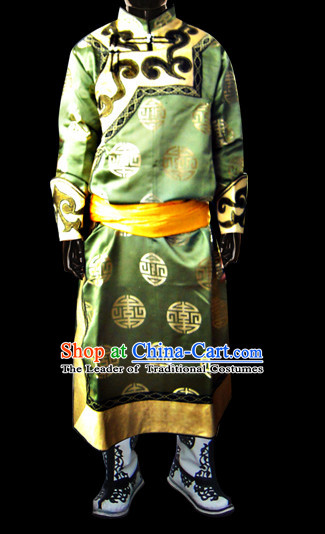 Chinese Mongolian People Genghis Khan Yuan Dynasty Mongolians Dance Costumes Emperor Prince Clothing Dress Garment Complete Set for Men Boys