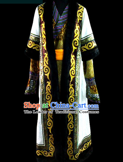 Chinese Mongolian People Genghis Khan Yuan Dynasty Mongolians Dance Costumes Emperor Prince Clothing Dress Garment Complete Set for Men Boys