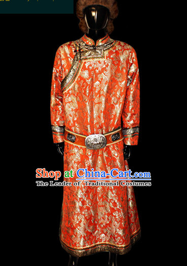 Chinese Mongolian People Genghis Khan Yuan Dynasty Mongolians Dance Costumes Emperor Prince Clothing Dress Garment Complete Set for Men Boys