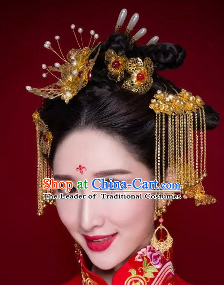 Classical Chinese Handmade Wedding Hair Accessories Fascinators Hair Sticks Hairpins Hair Bows Hair Pieces Bridal Hair Clips