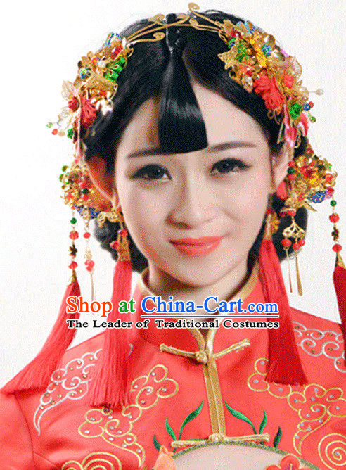 Handmade Asian Chinese Classical Wedding Hair Accessories Fascinators Hair Sticks Hairpins Hair Bows Hair Pieces Bridal Hair Clips Phoenix Crown