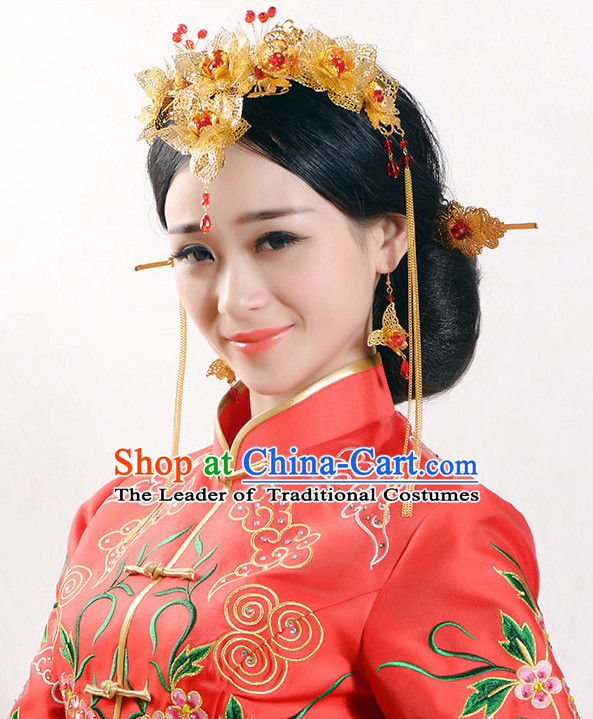 Handmade Asian Chinese Classical Wedding Hair Accessories Fascinators Hair Sticks Hairpins Hair Bows Hair Pieces Bridal Hair Clips Phoenix Crown