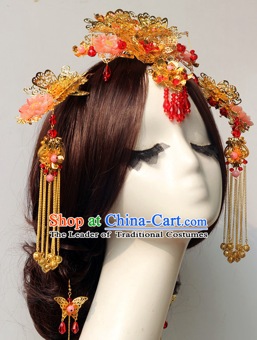 Handmade Asian Chinese Classical Wedding Hair Accessories Fascinators Hair Sticks Hairpins Hair Bows Hair Pieces Bridal Hair Clips Phoenix Crown Coronet