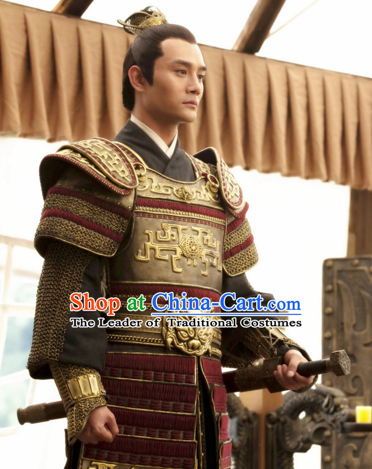 Asian Chinese Ancient Prince Lamellar Body Armor Costumes Complete Set for Men or Boys